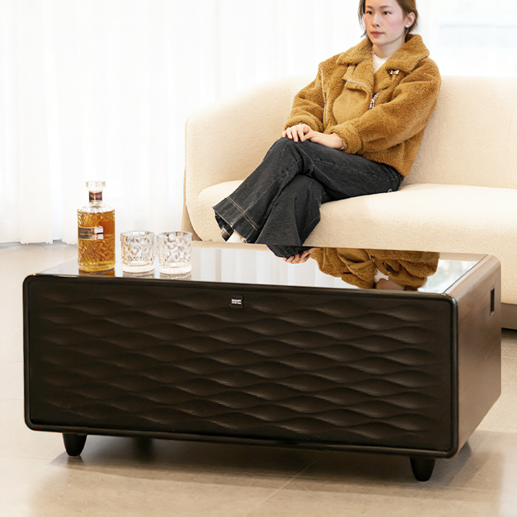 Wooden TB90 Max Coffee Table Cooler with Speaker, Fridge Freezer Touch Screen, Wireless Charging and RGB Lighting