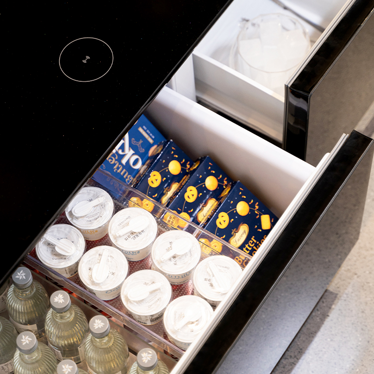Wooden TB90 Max Coffee Table Cooler with Speaker, Fridge Freezer Touch Screen, Wireless Charging and RGB Lighting