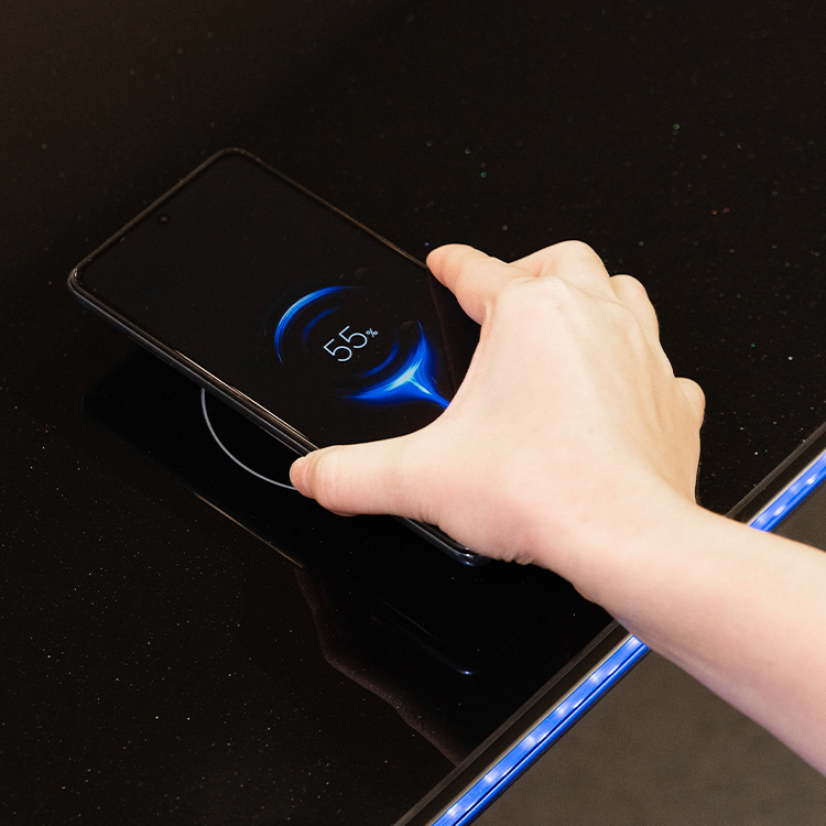 Wooden TB90 Max Coffee Table Cooler with Speaker, Fridge Freezer Touch Screen, Wireless Charging and RGB Lighting