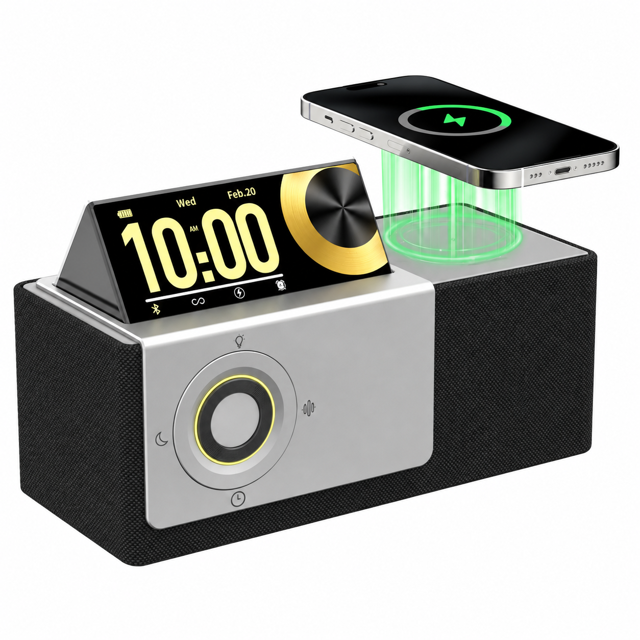Flip-Up Display Screen Bluetooth Speaker with 7-in-1 Wireless Charging Station