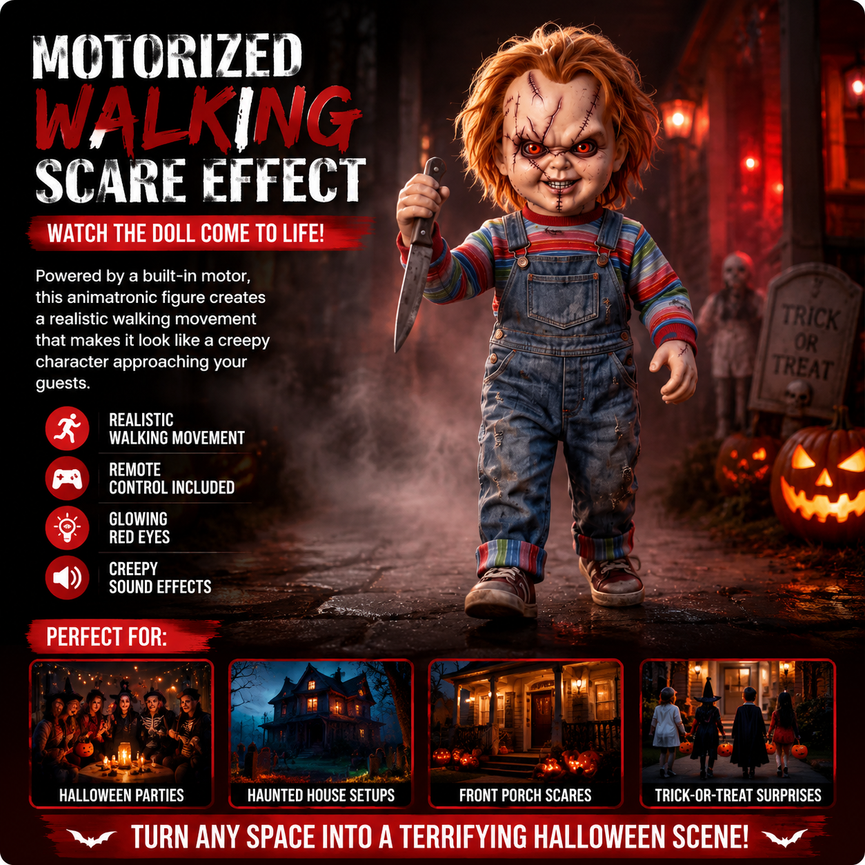Motorized Animatronic Halloween Doll - TerrorTot Chucky withKnife