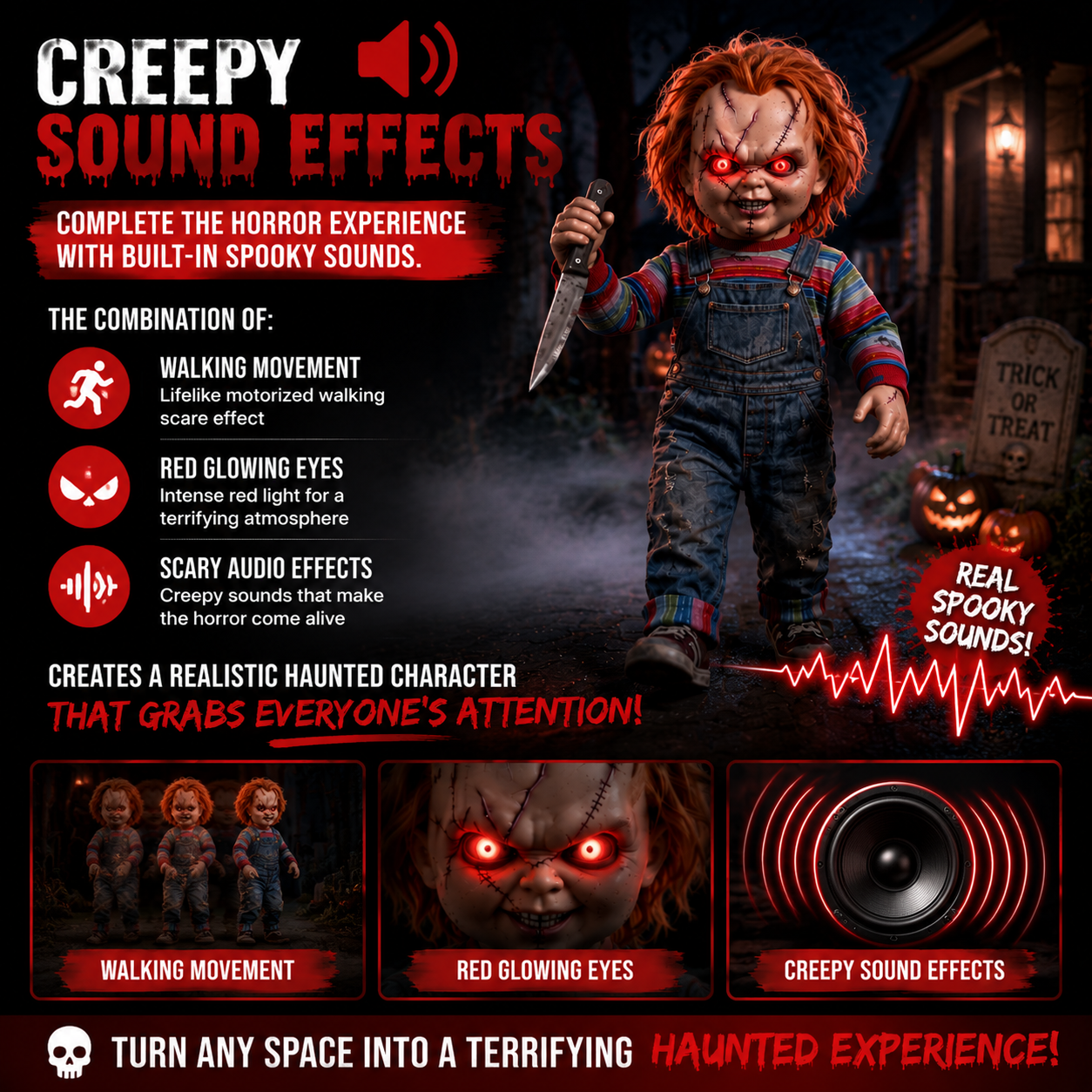 Motorized Animatronic Halloween Doll - TerrorTot Chucky withKnife