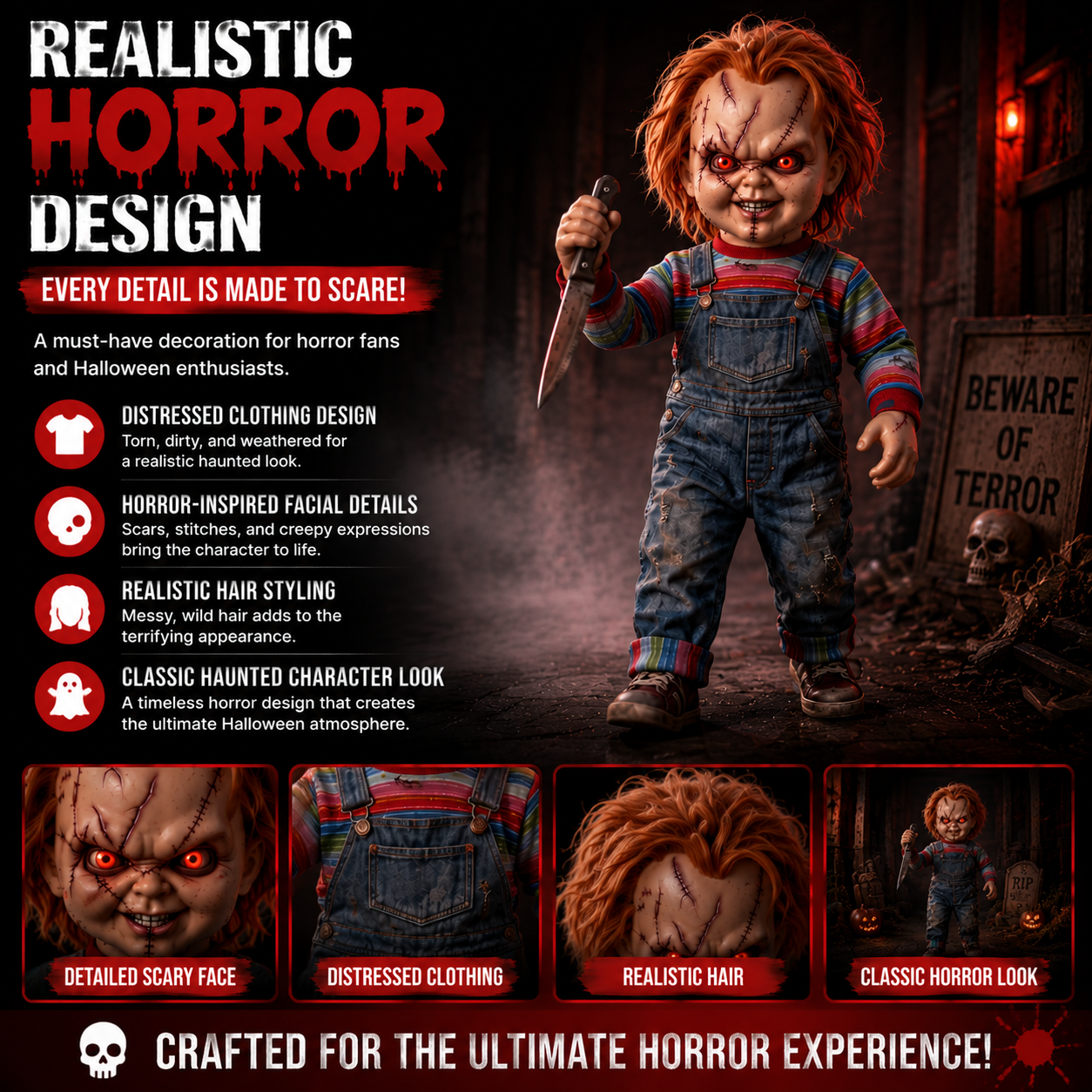 Motorized Animatronic Halloween Doll - TerrorTot Chucky withKnife