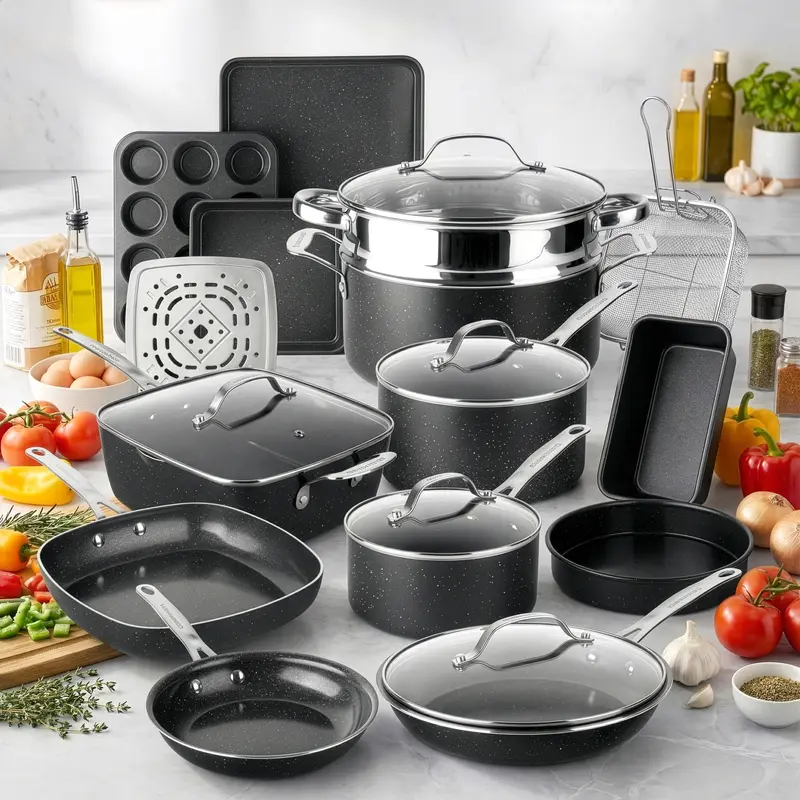 🎉Anniversary Sale - Premium Cookware Set Pieces Non Stick Multi Layer Granite Coating