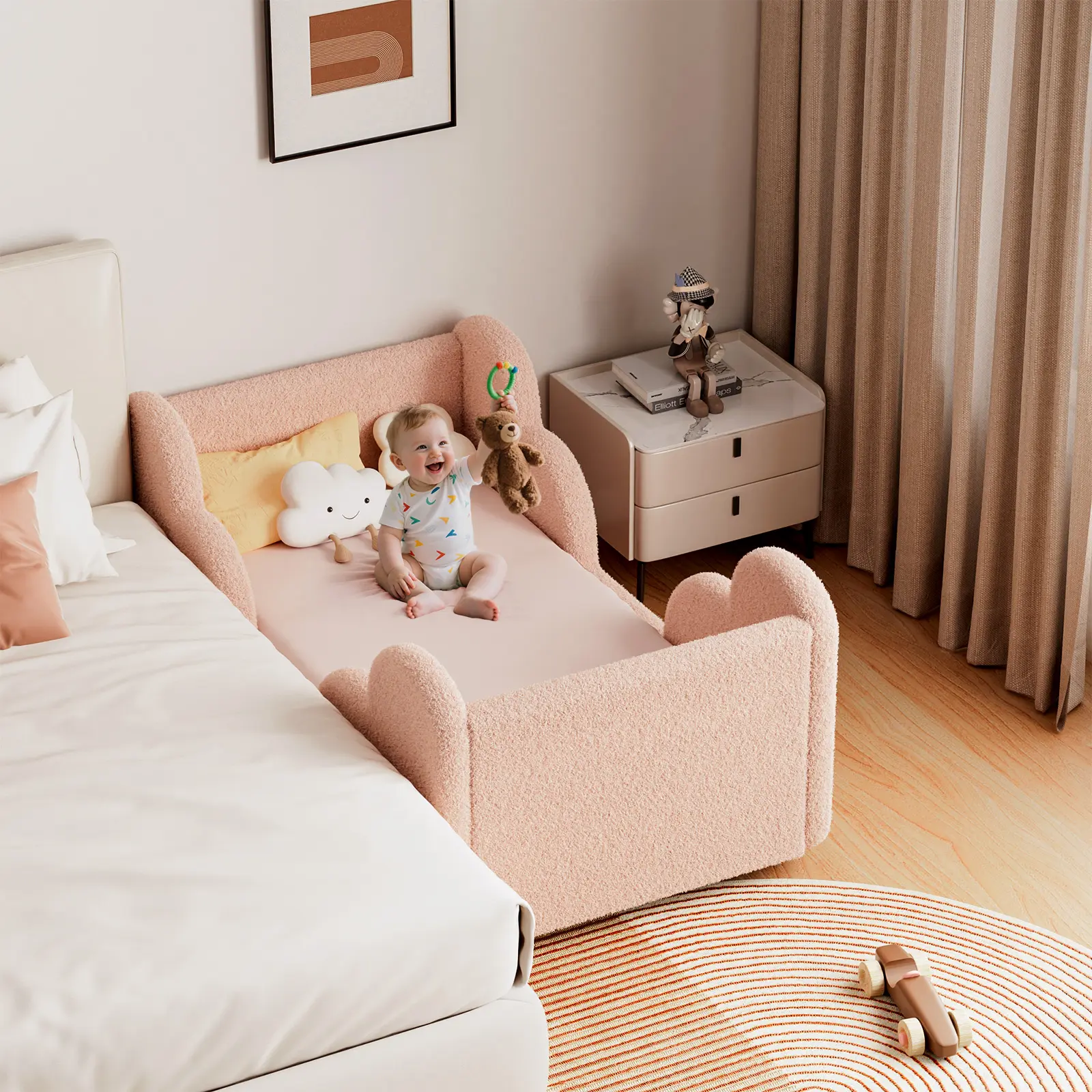 Toddler Bed Frame with Safety Railing