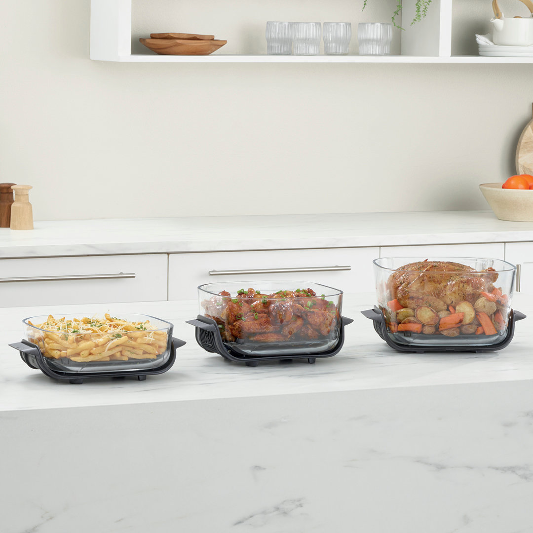 Different glass container sizes with prepared meals