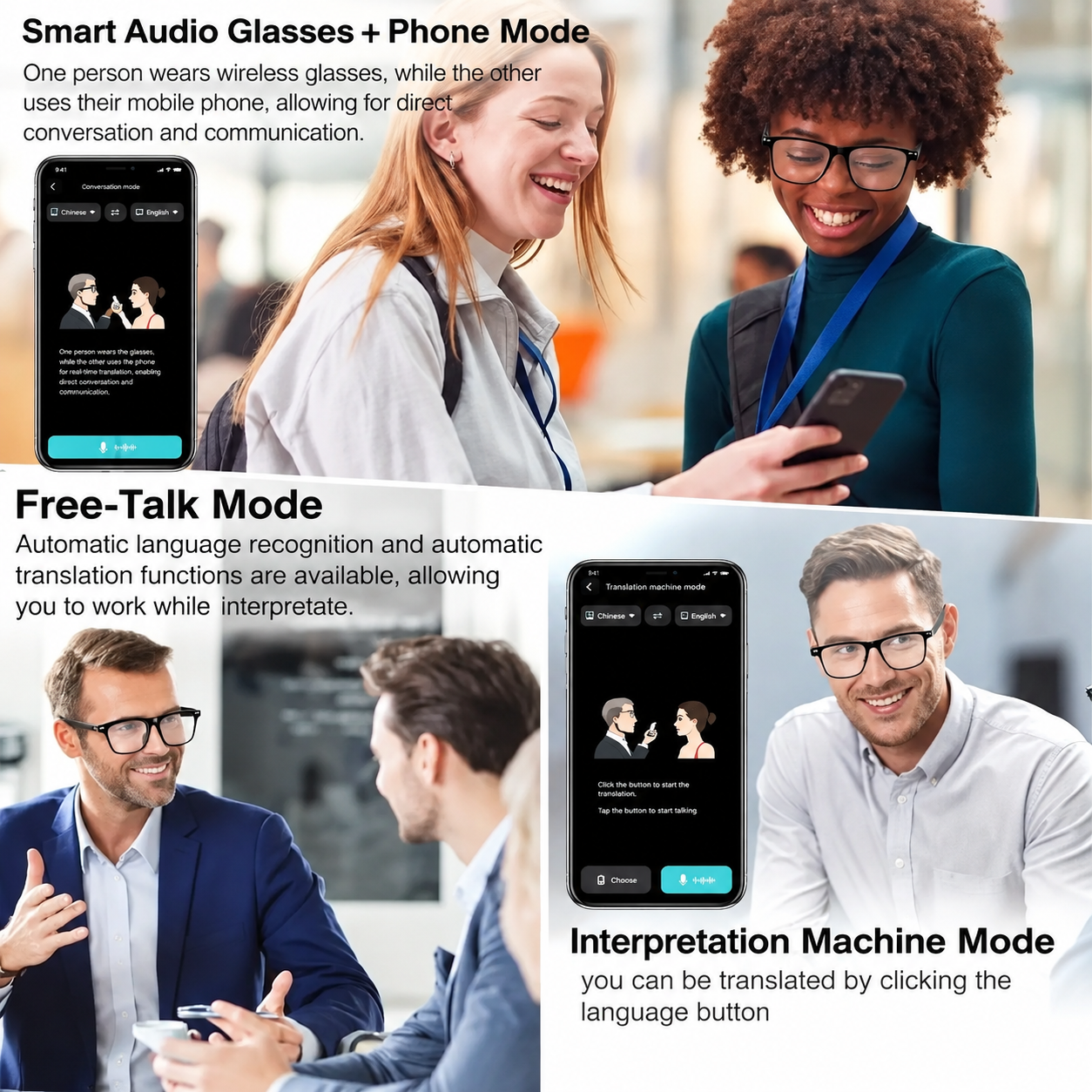 AI Interpretation Smart Glasses Bluetooth