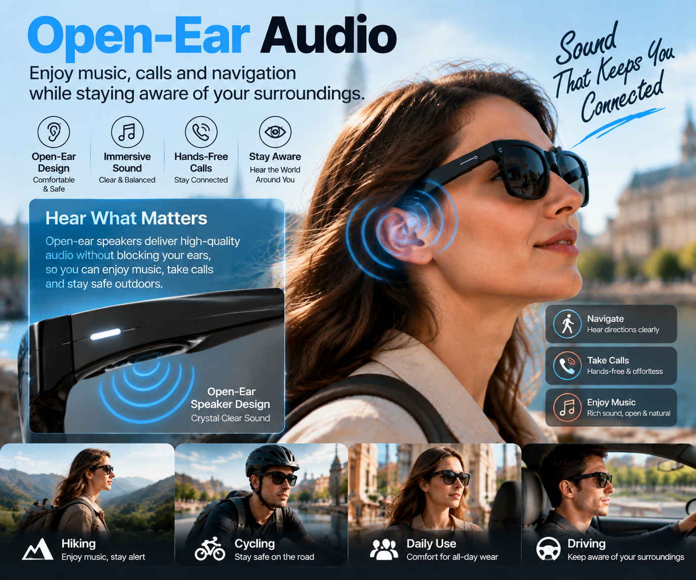 Smart glasses battery and wireless connection