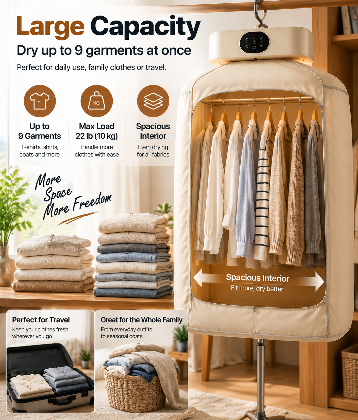 Quiet timer portable clothes dryer