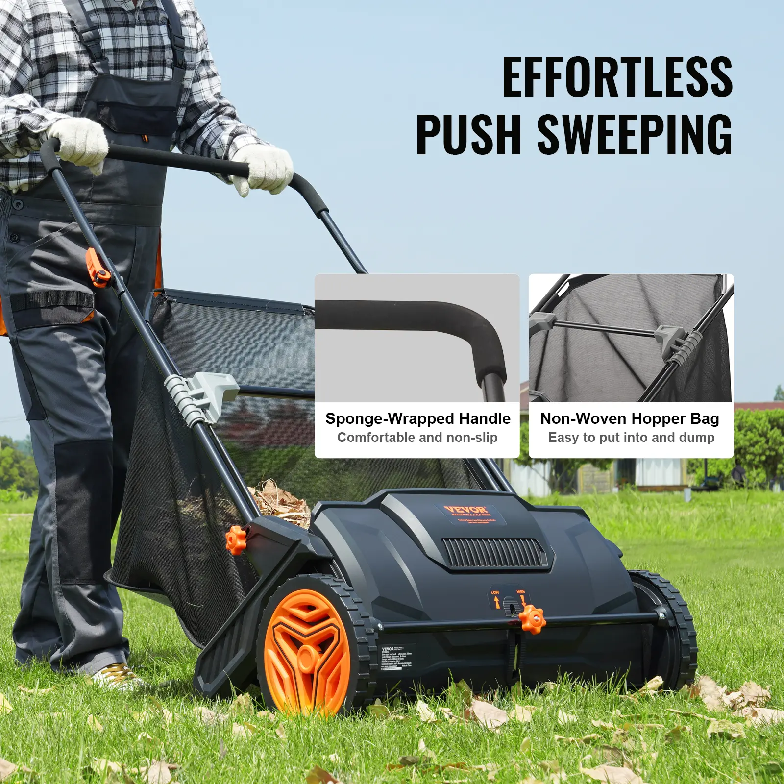 VEVOR Push Lawn Sweeper 21in Hand-Push Leaf Collector