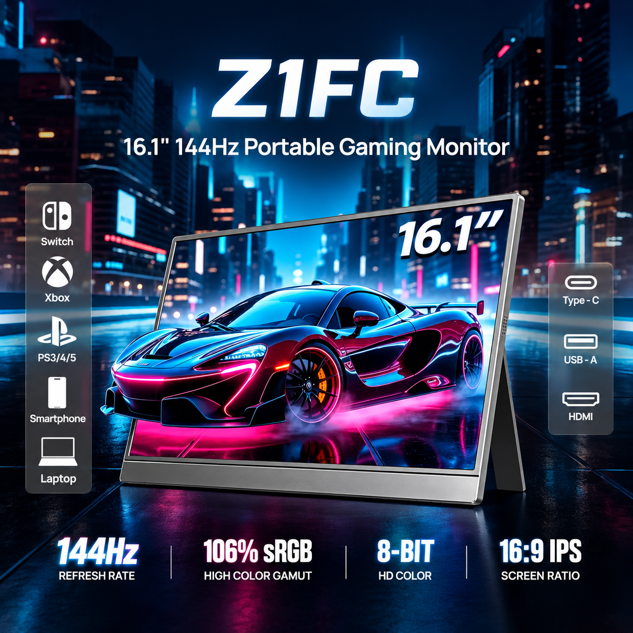ARZOPA Z1FC 16.1'' 144Hz Portable Gaming Monitor