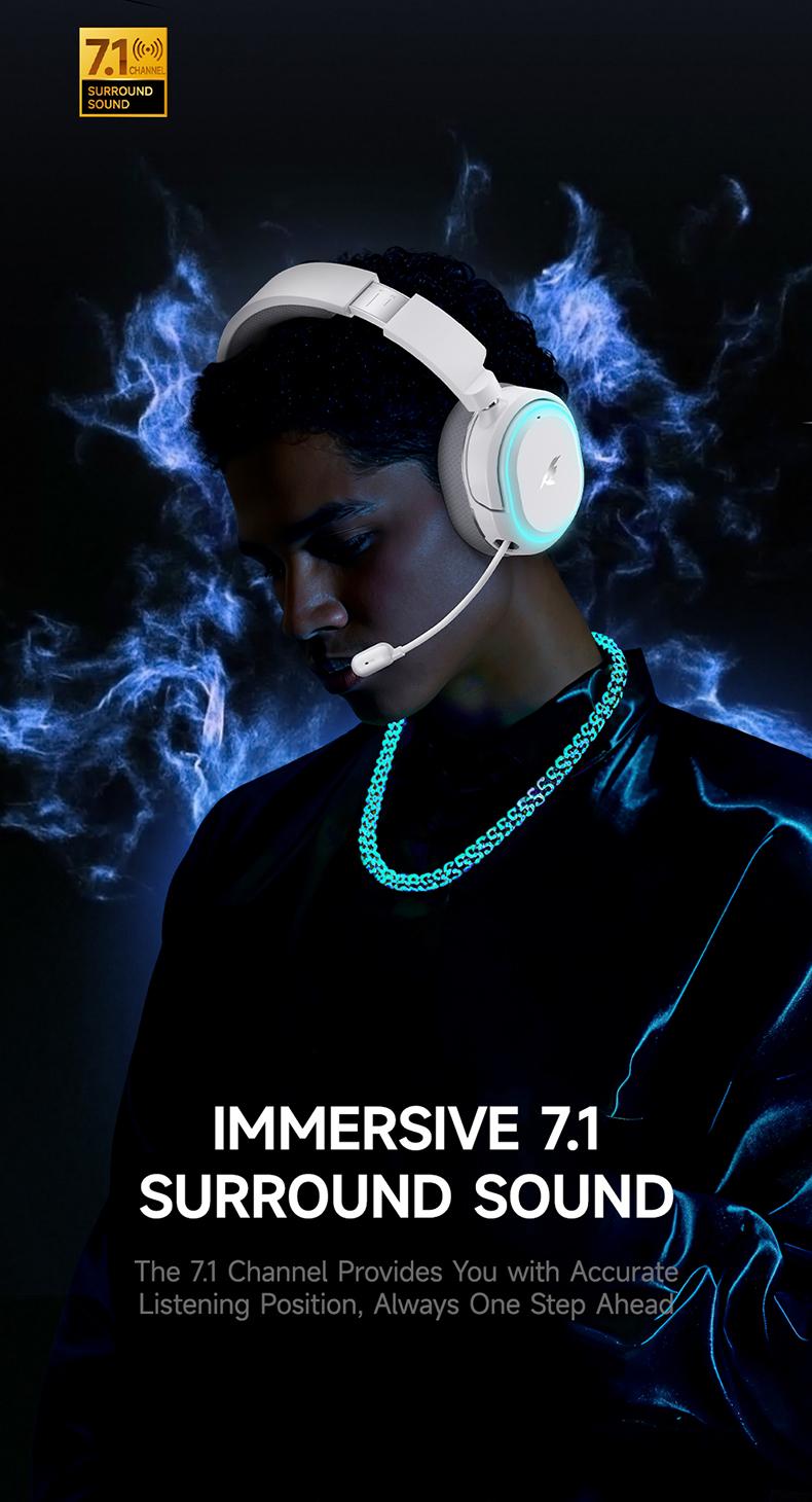 Picun G2  Wireless Gaming Headset  for PC PS5 PS4 Mac Switch,  7.1 Surround Sound 100-Hr 2.4Ghz USB Gaming Headphones, Bluetooth 6.0 & Type-C, Noise Canceling Mic, RGB Light, Ideal for FPS, RPG Gamers, Not for Xbox