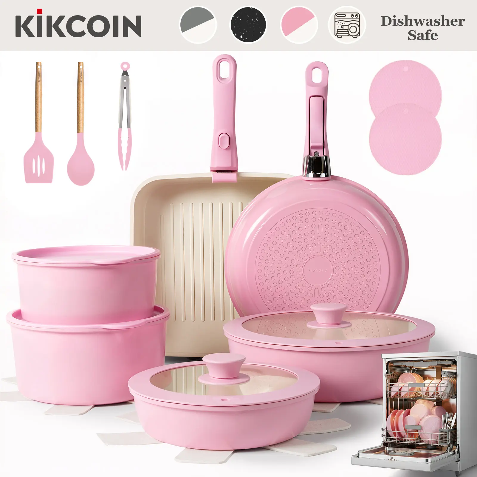 Ceramic Pro 22pcs Non-Stick Cookware Set with Detachable Handles
