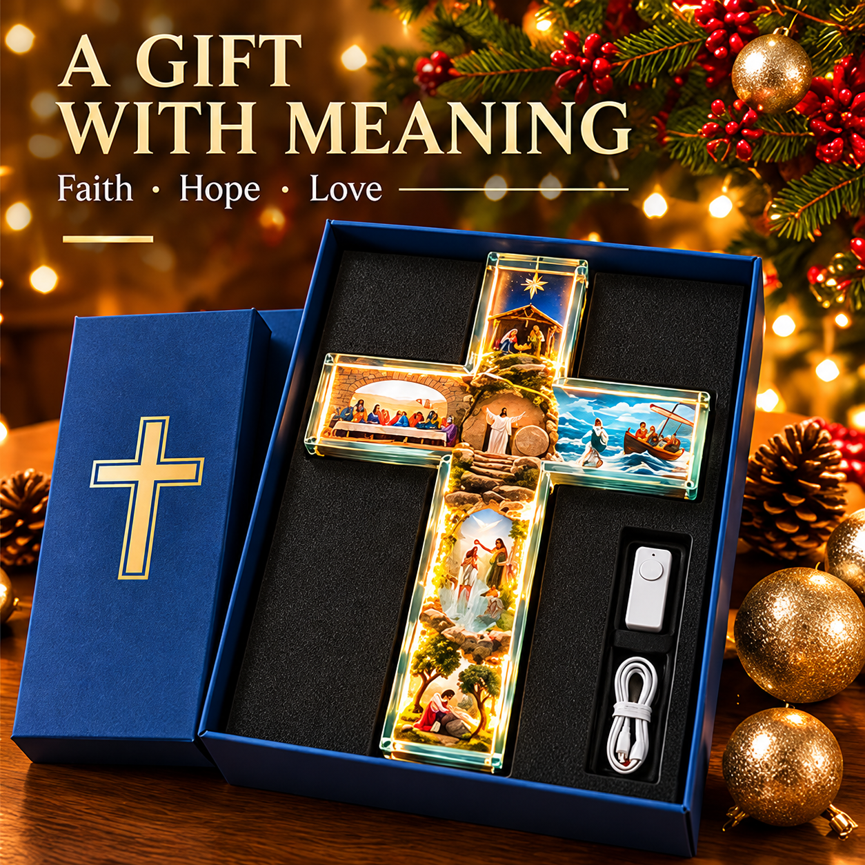 The Story of Jesus illuminated cross for Christmas