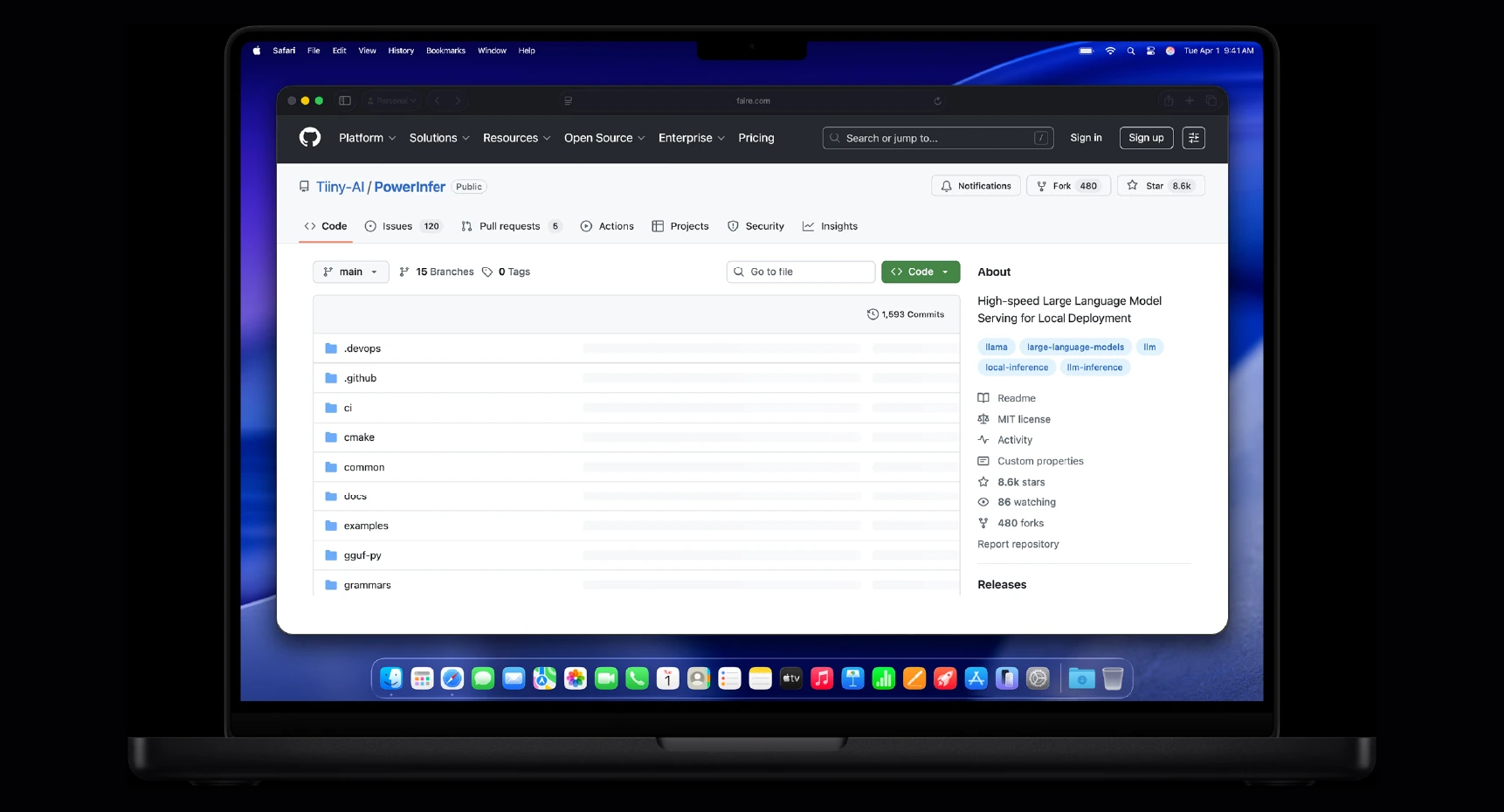 Laptop displaying a Tiiny open-source AI software project