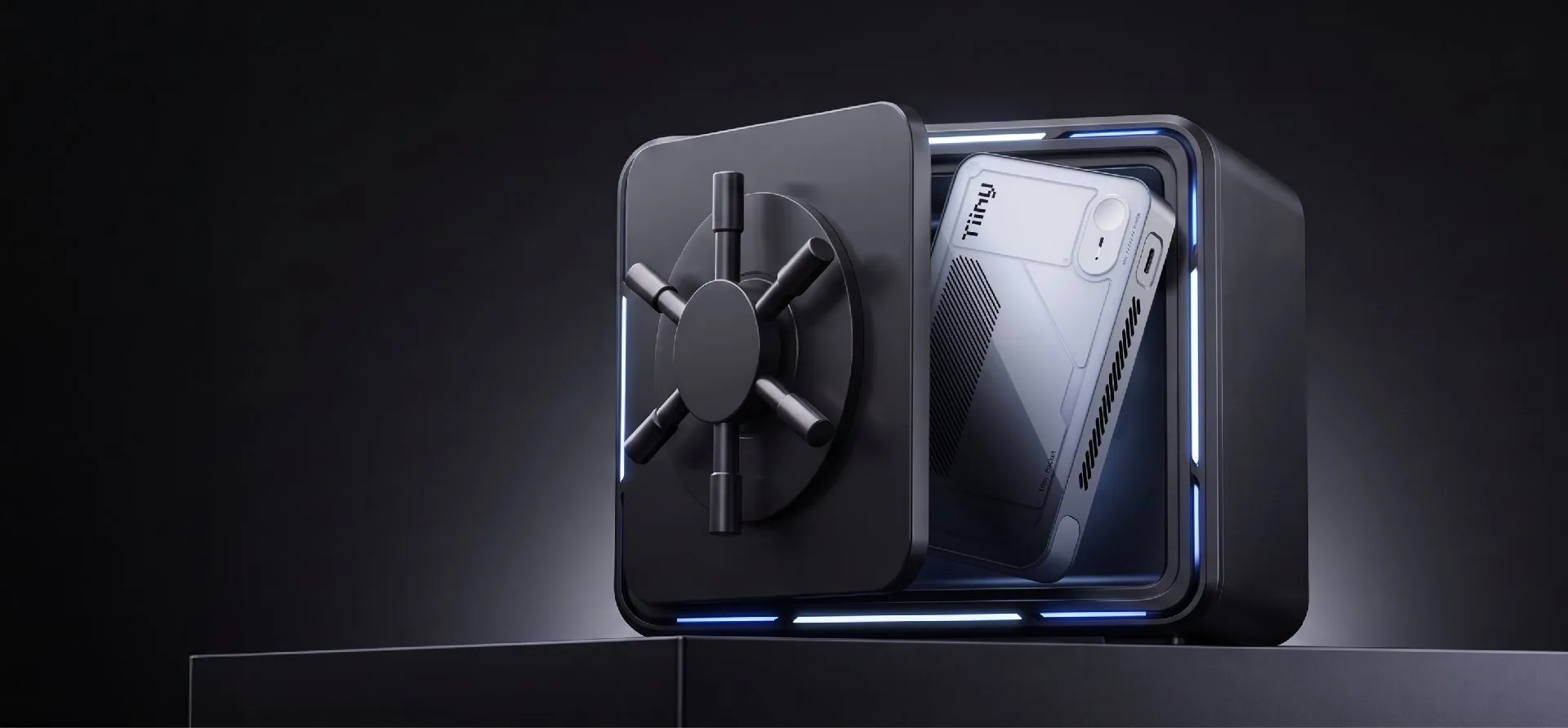 Tiiny AI Pocket protected inside a secure vault