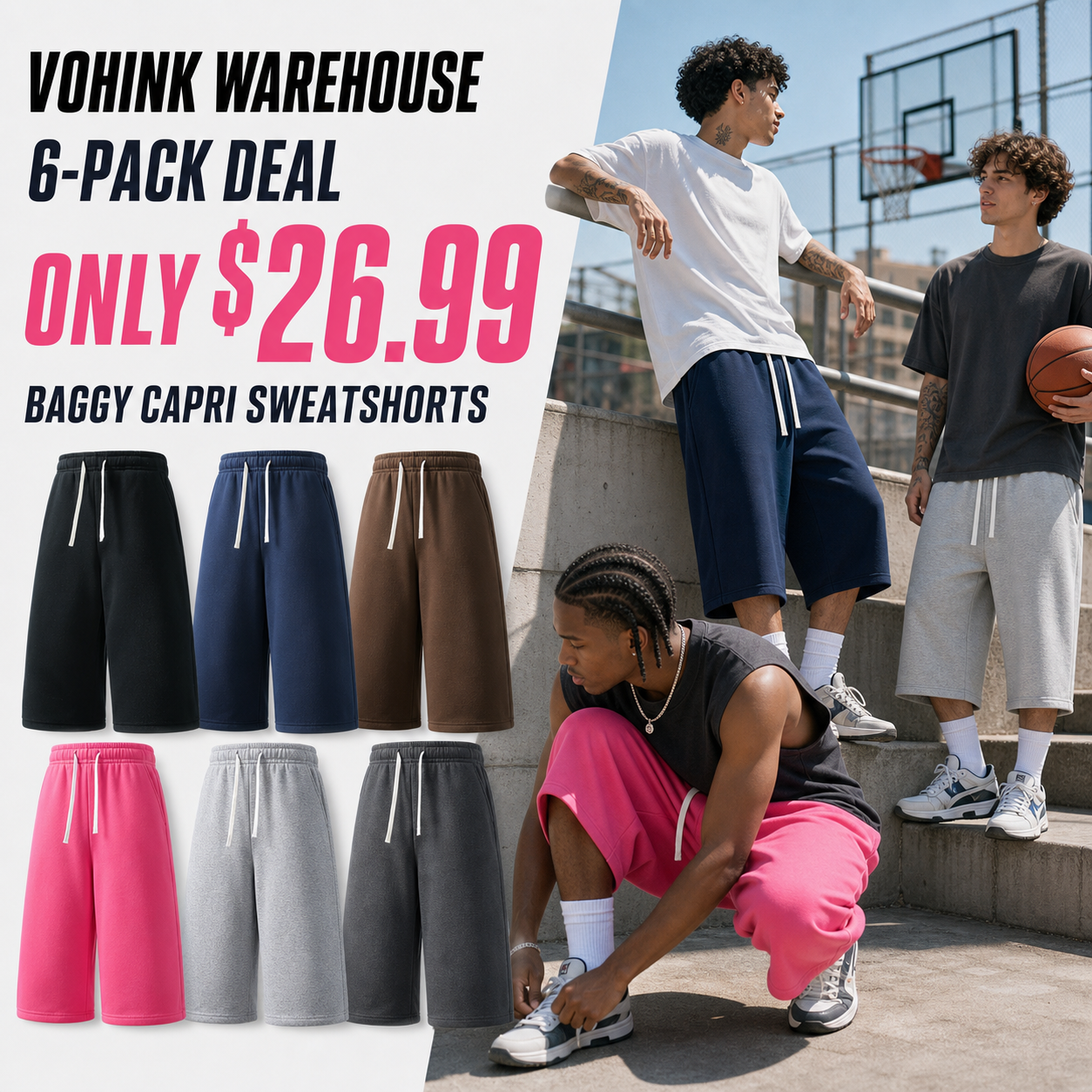 Men's Baggy Capri Sweatshorts Packs - hero promo