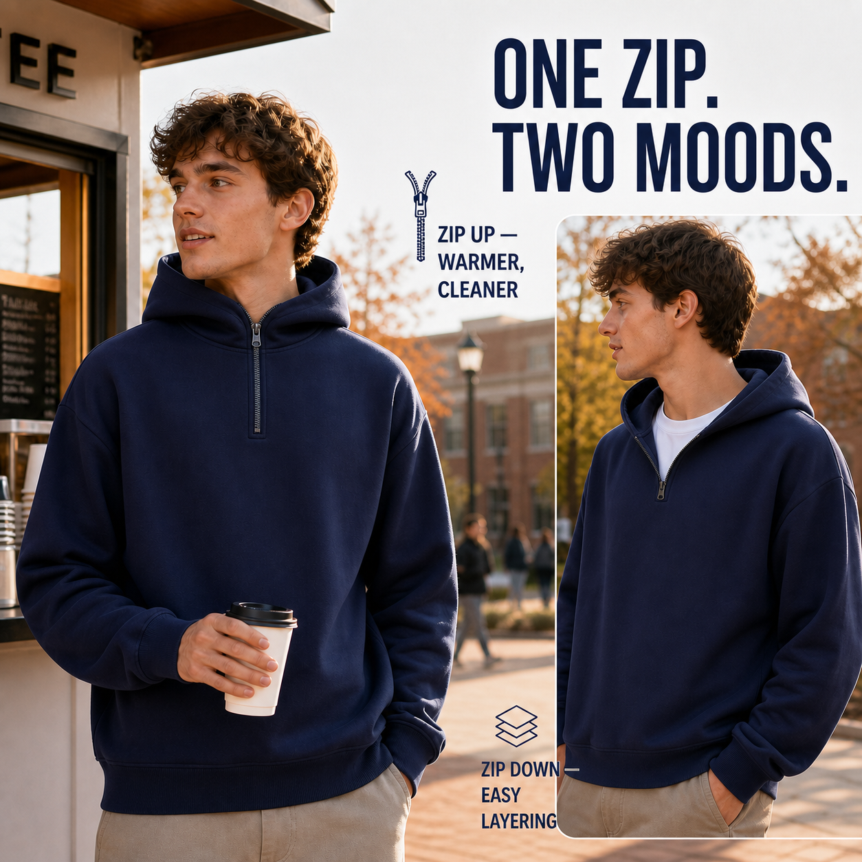 Unisex Solid Half-Zip Hoodies 8-Pack - gallery 02 half zip two moods