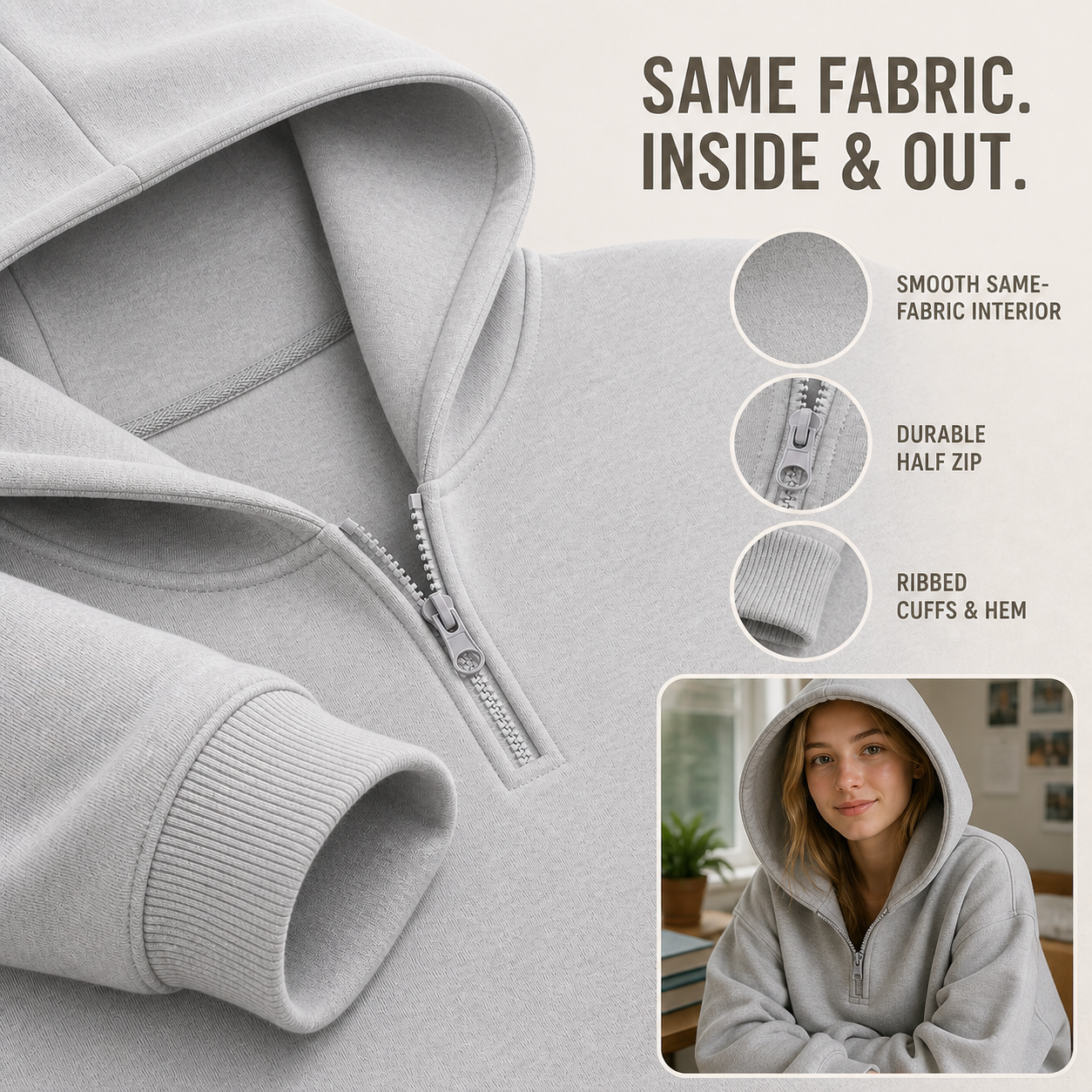 Unisex Solid Half-Zip Hoodies 8-Pack product detail 2