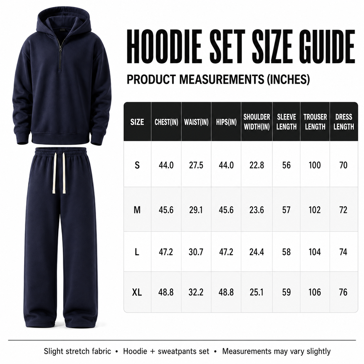Unisex Half-Zip Hoodie & Wide-Leg Sweatpants Matching Sets Packs