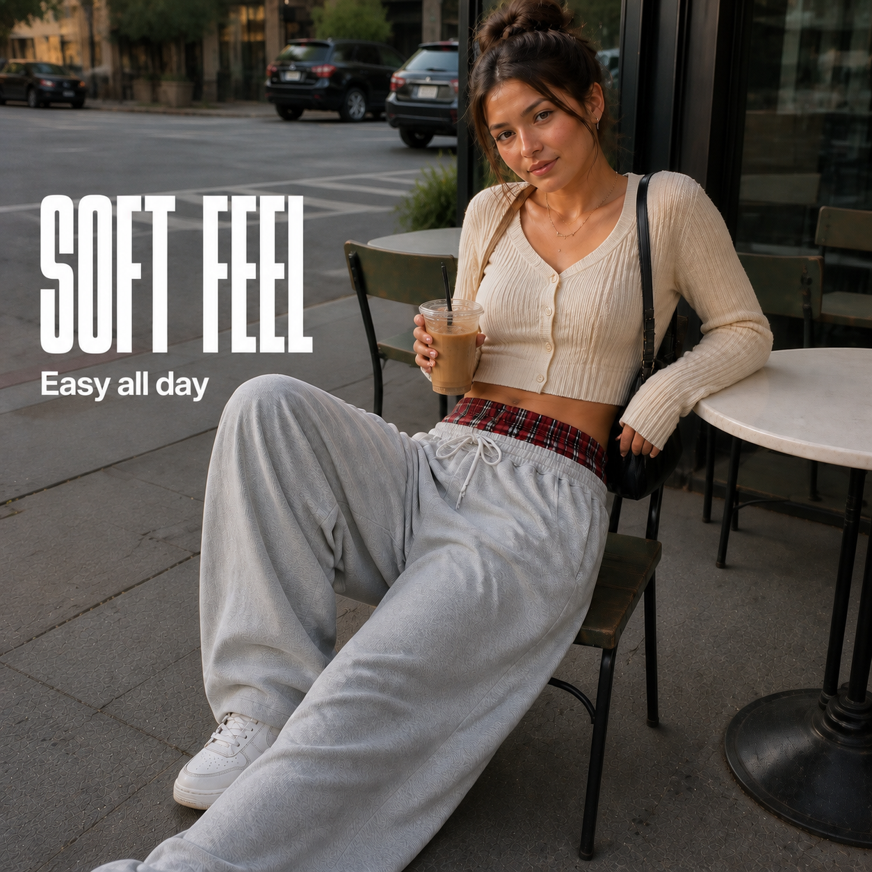 Women's Double-Waist Plaid Wide-Leg Sweatpants - Soft feel