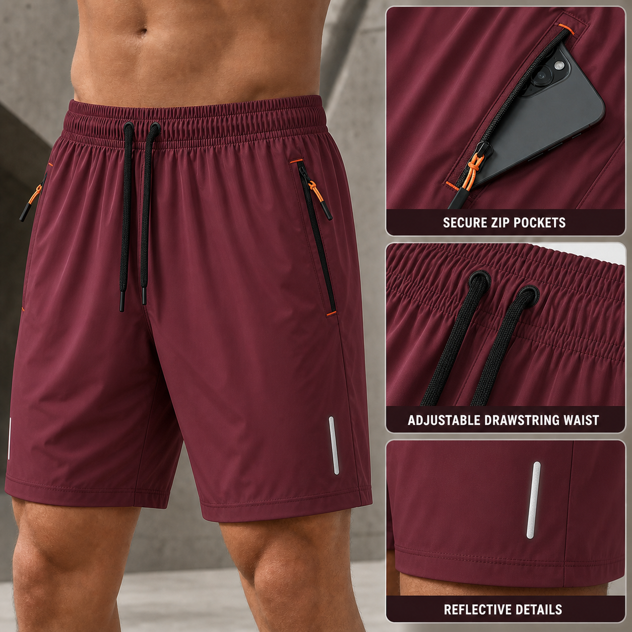 Men's Reflective Zip-Pocket Athletic Shorts Packs - detail 01 construction proof