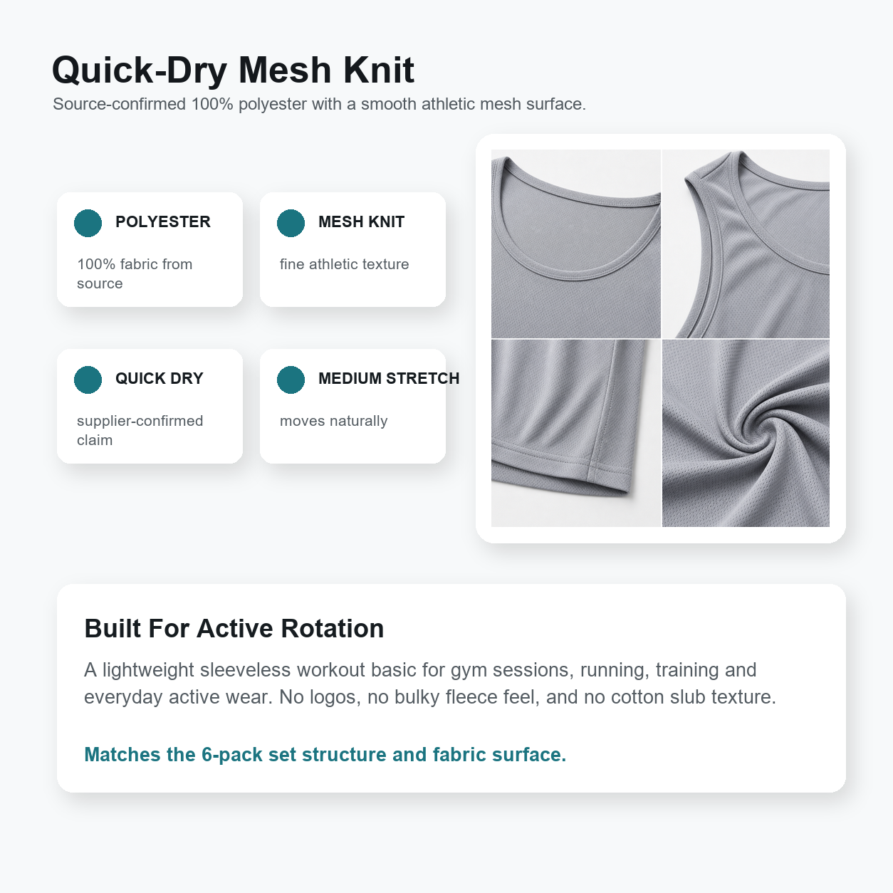 Men's Quick-Dry Workout Tank Top 6-Pack - detail 01 fabric features