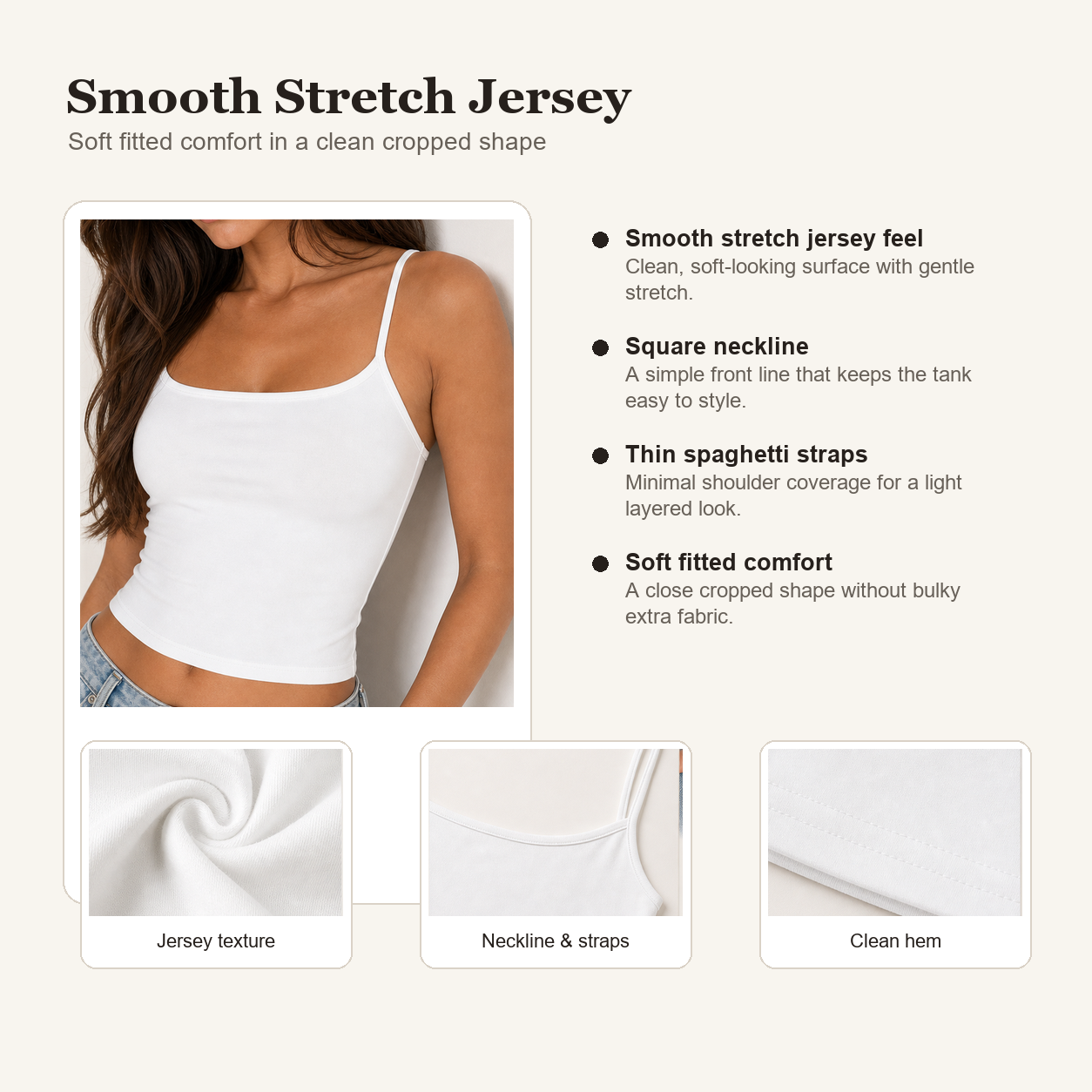 Women's Stretch Cropped Spaghetti Strap Tank 10-Pack - detail 01 features