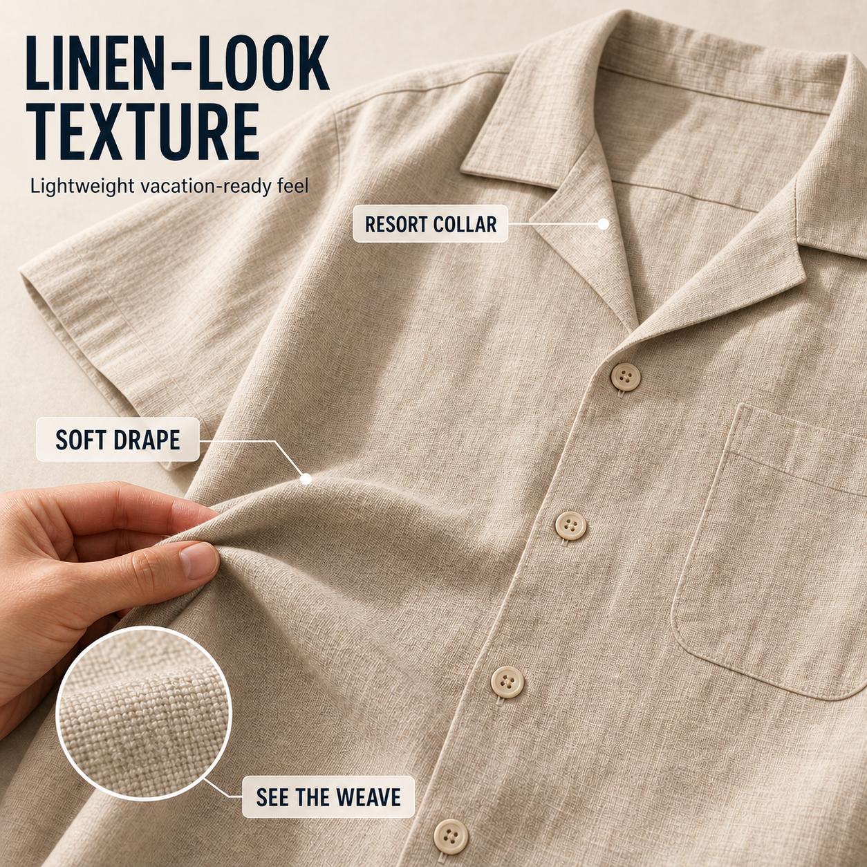 Men's Linen-Look Short Sleeve Vacation Shirts 4-Pack detail 2