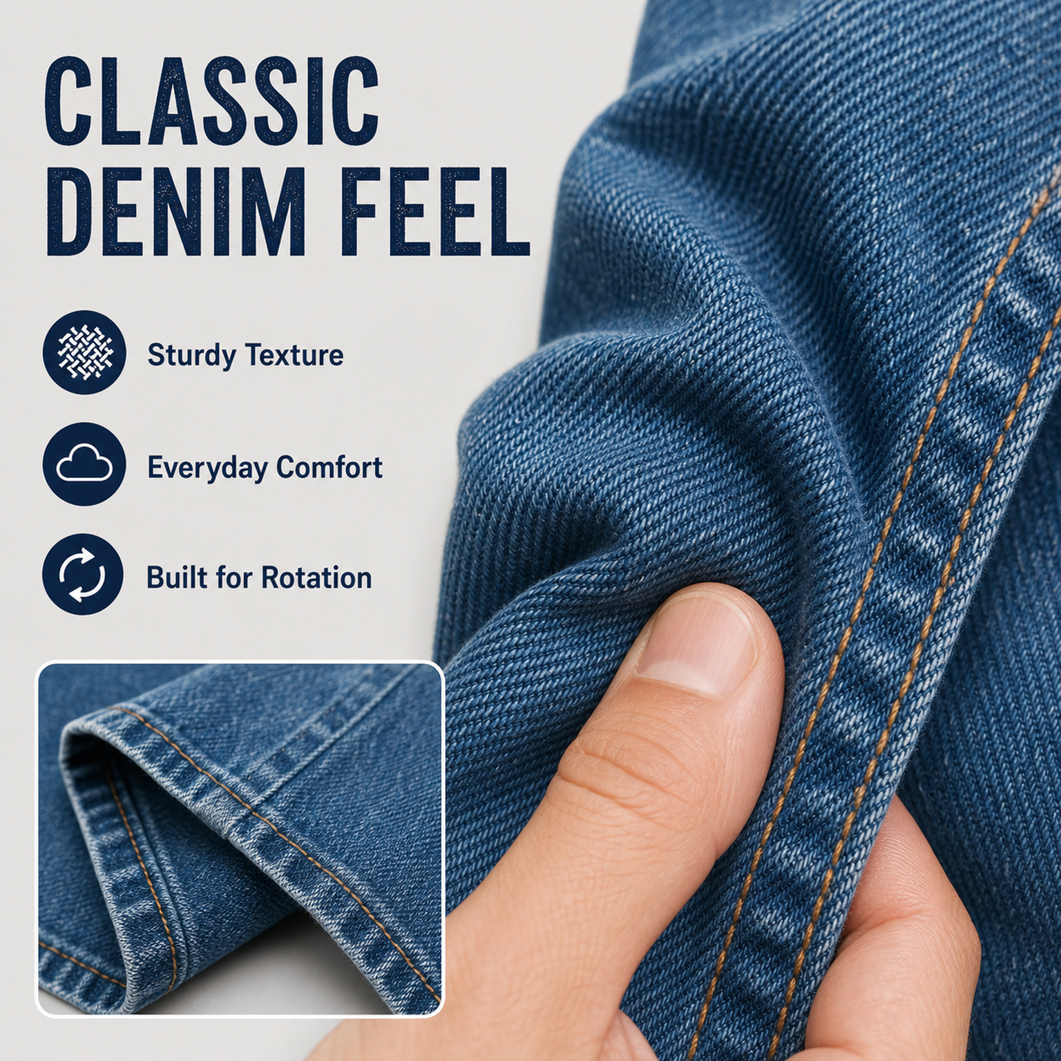 Men's Classic Relaxed Fit Denim Jeans Packs - classic denim texture and stitching detail