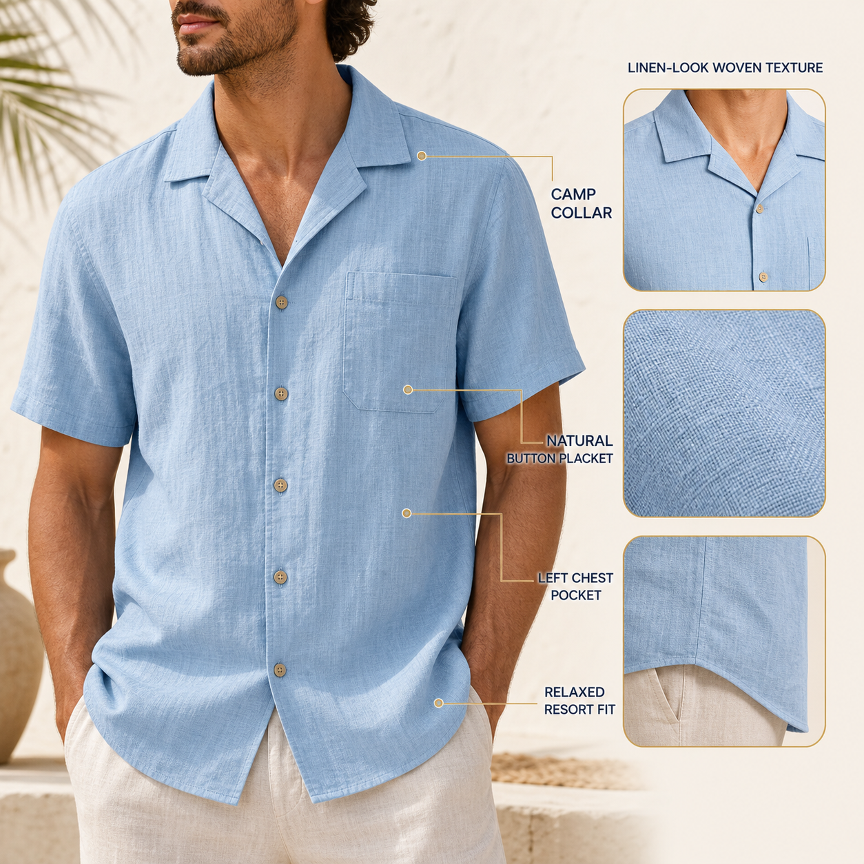 Men's Linen-Look Short Sleeve Vacation Shirts 4-Pack detail 3