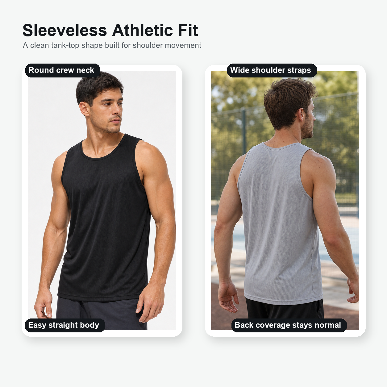 Men's Quick-Dry Workout Tank Top 6-Pack - detail 02 fit construction