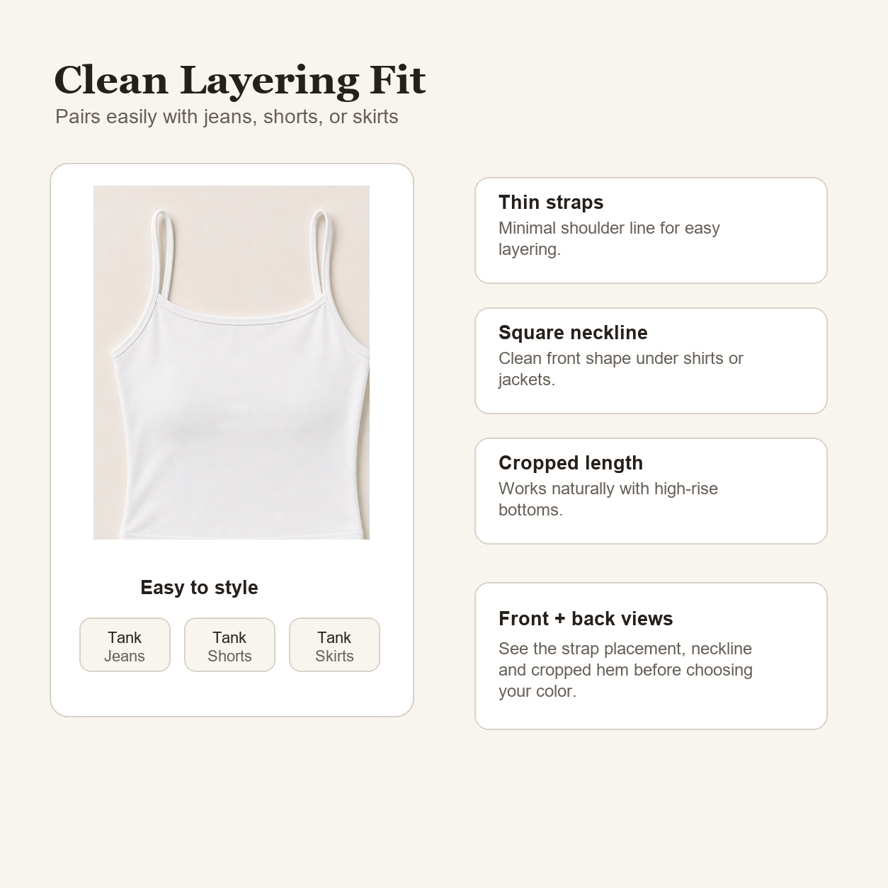 Women's Stretch Cropped Spaghetti Strap Tank 10-Pack - detail 02 fit use