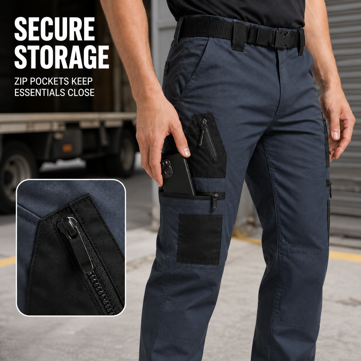 Men's Multi-Pocket Tactical Work Pants Packs - gallery 03 secure storage