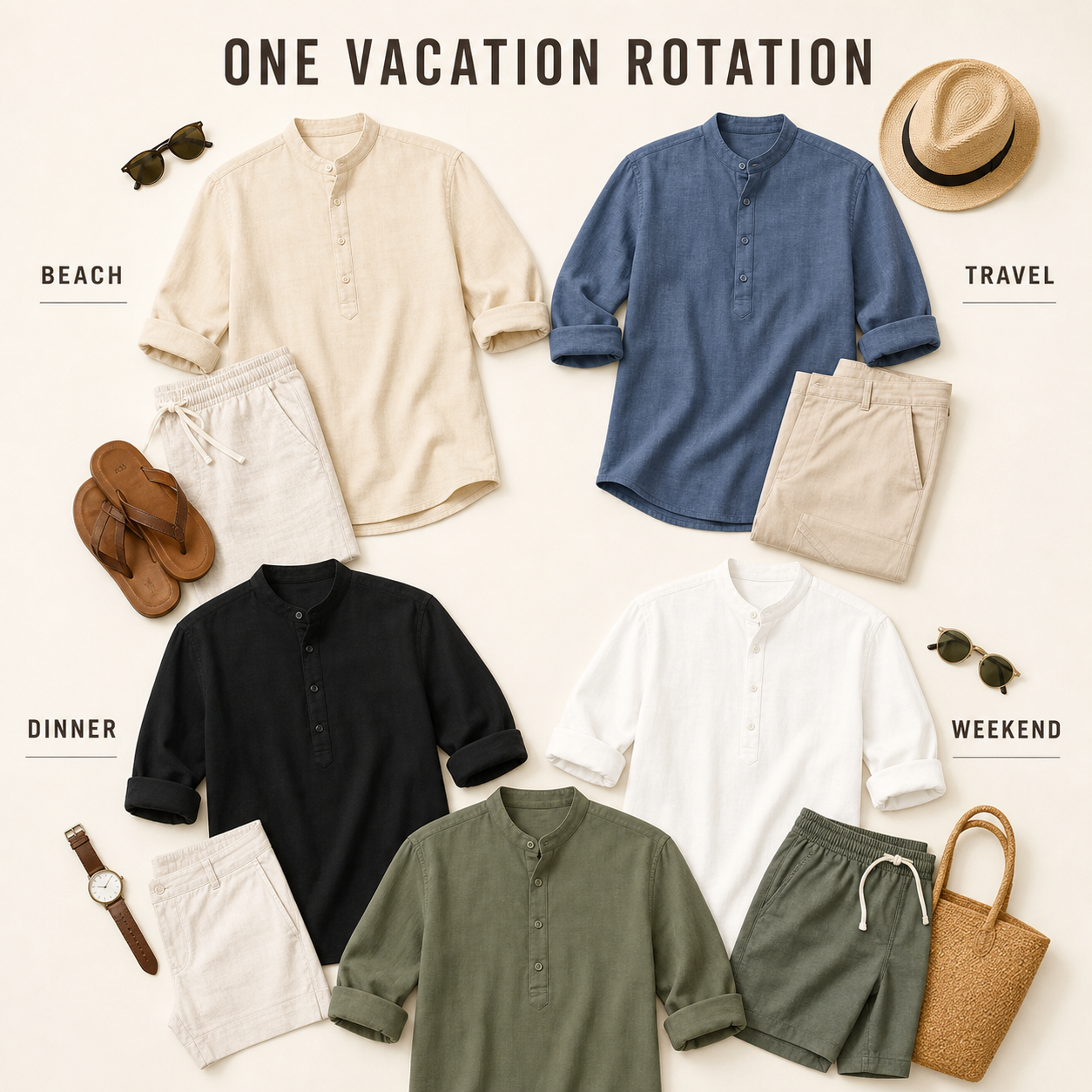 Men's Linen-Look Long Sleeve Henley Vacation Shirts Packs detail 2