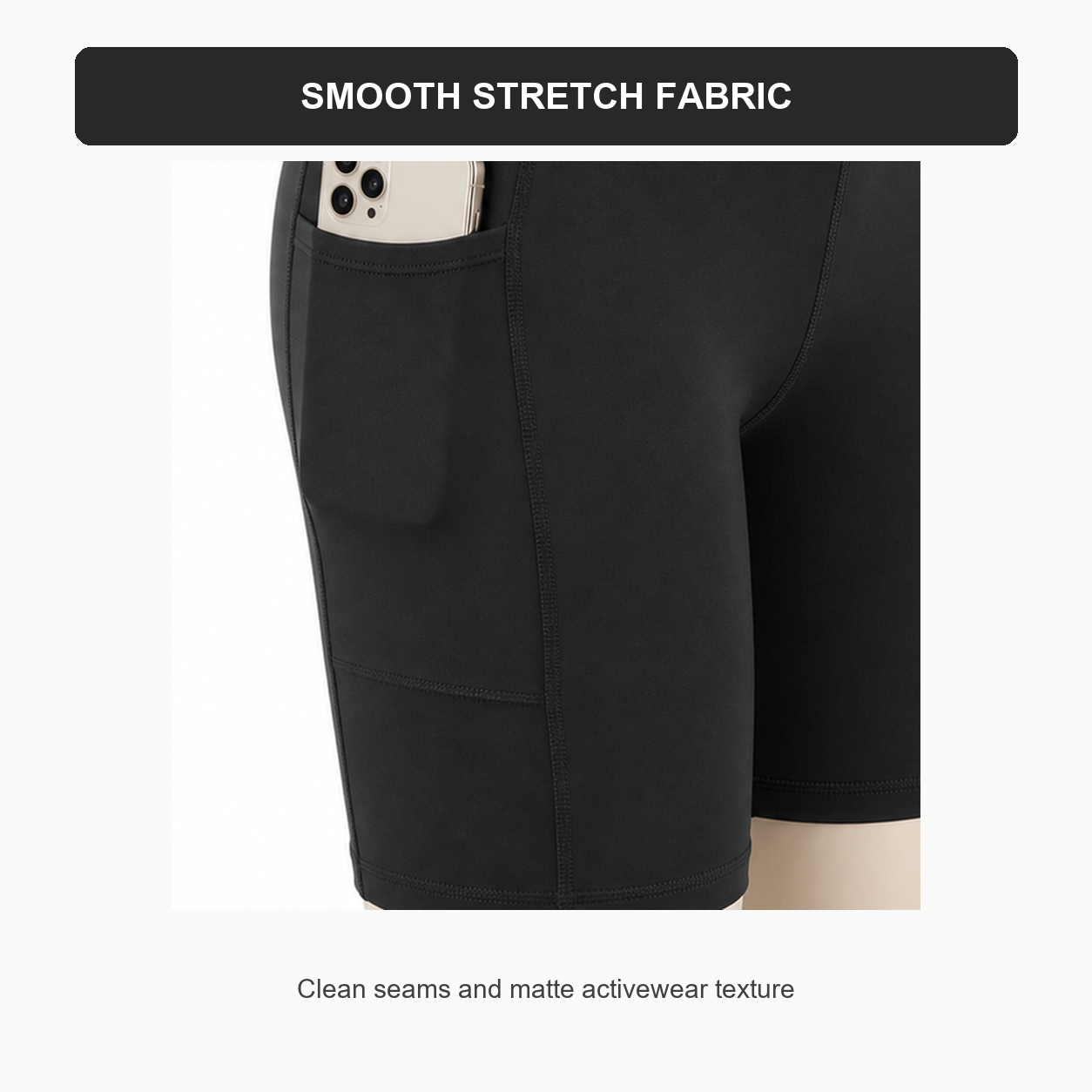 Women's High Waisted Biker Shorts with Pockets Packs - smooth fabric and stitching close-up