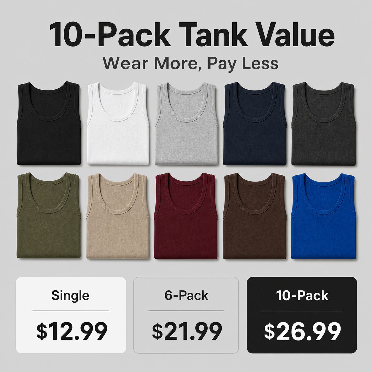 Men's Cotton Spandex Fitted Tank 10-Pack - detail 03 pack value