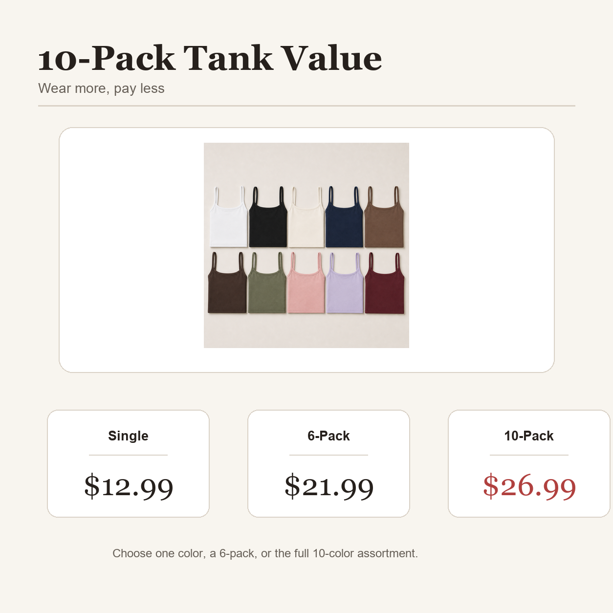 Women's Stretch Cropped Spaghetti Strap Tank 10-Pack - detail 03 pack value