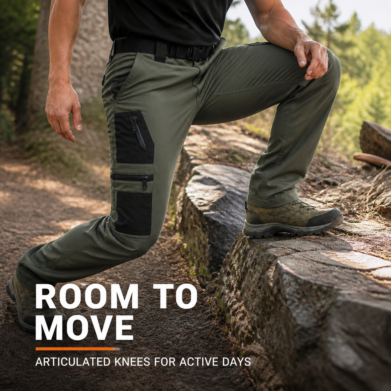 Men's Multi-Pocket Tactical Work Pants Packs - gallery 04 room to move