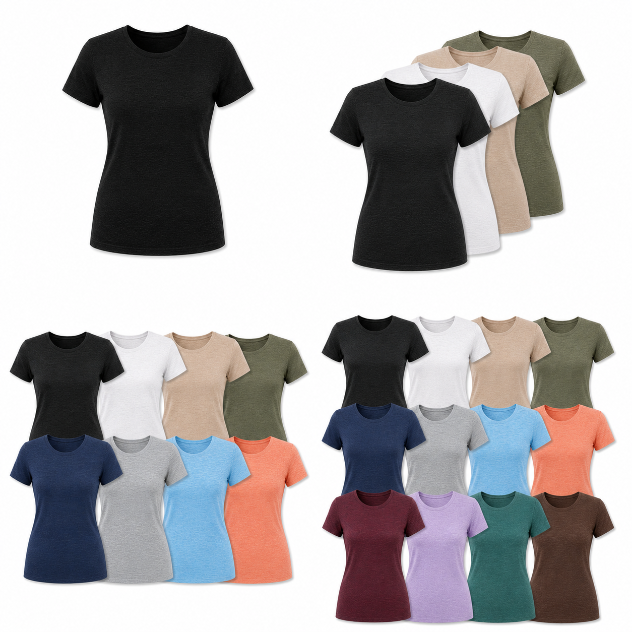 Women's Stretchy Crew Neck T-Shirt Packs - Single, 4-Pack, 8-Pack & 12-Pack - single 4-pack 8-pack and 12-pack value ladder