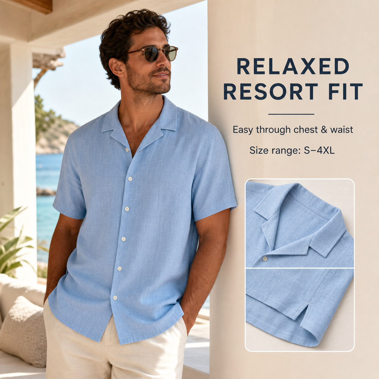 Men's Linen-Look Short Sleeve Vacation Shirts 4-Pack detail 4