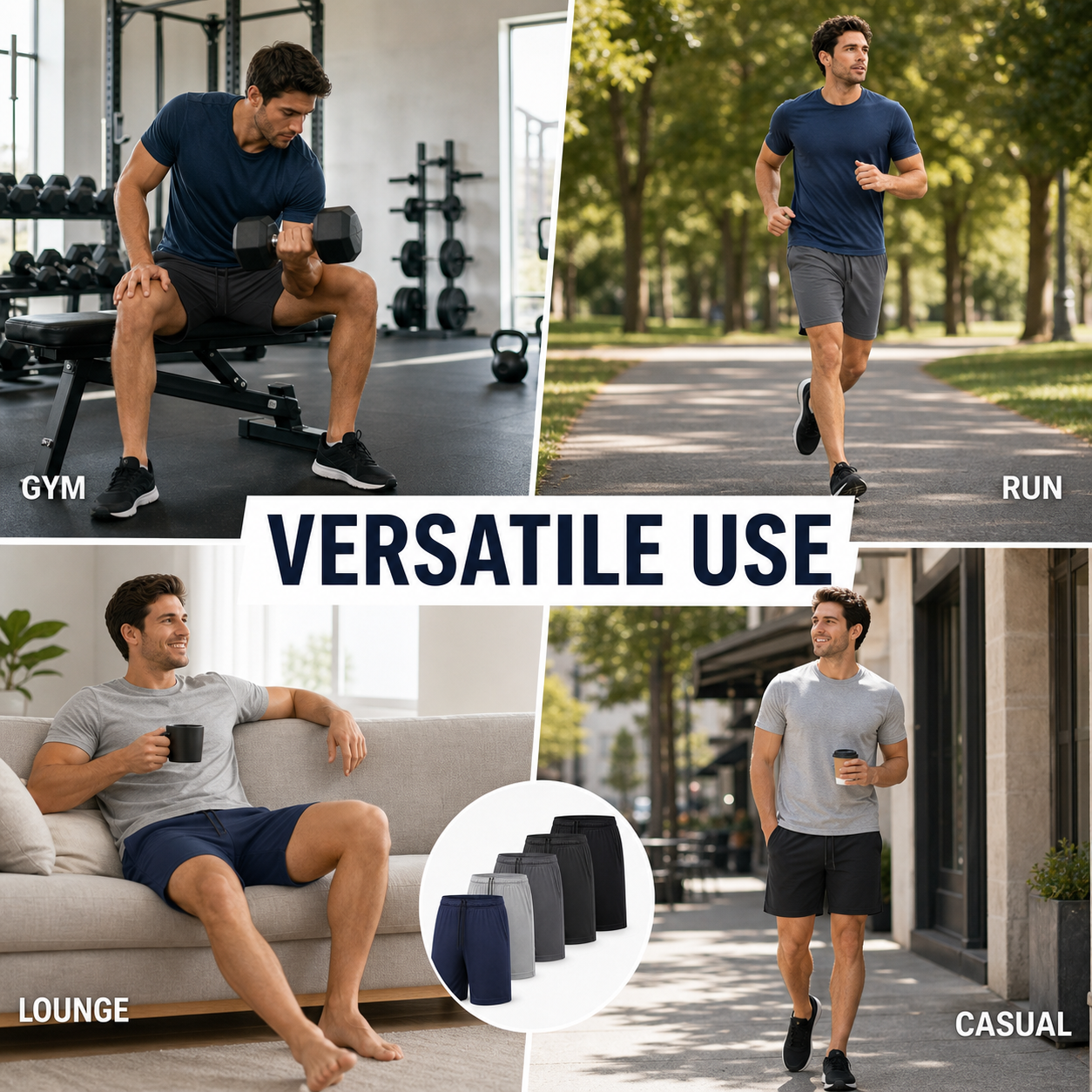 Men's Quick Dry Athletic Gym Shorts Packs - 5-Pack & 8-Pack - versatile gym run lounge casual use detail