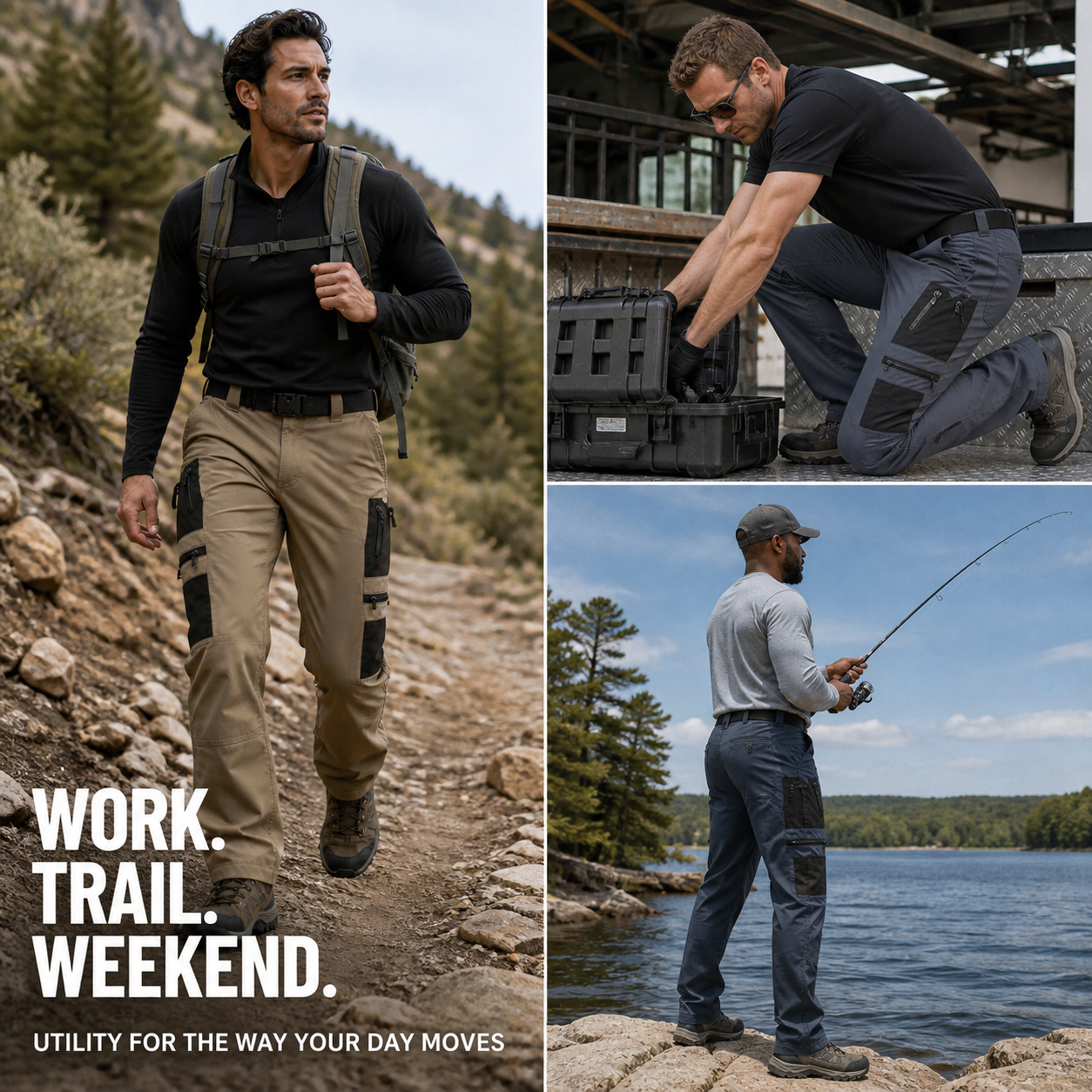 Men's Multi-Pocket Tactical Work Pants Packs - gallery 05 work trail weekend