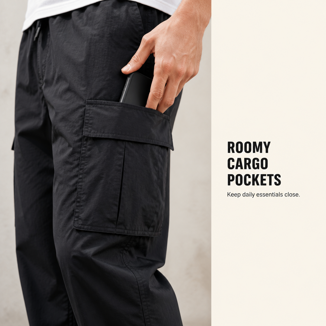 Men's Lightweight Water-Resistant Parachute Cargo Pants 8-Pack - roomy cargo pockets