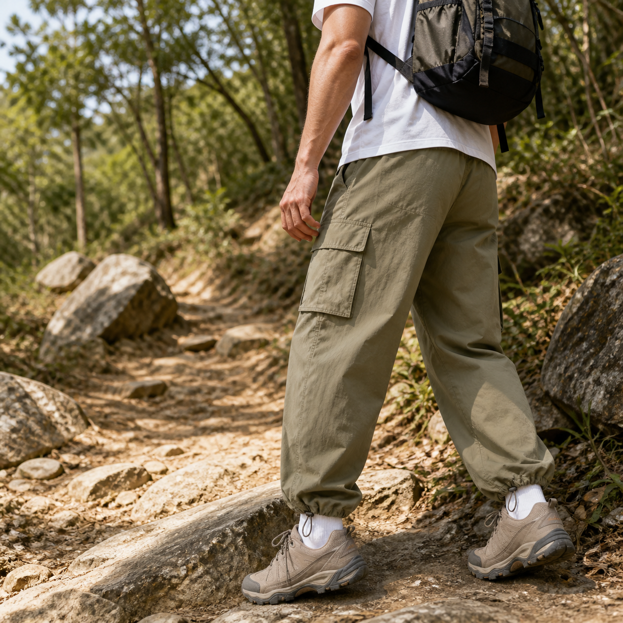 Men's Lightweight Water-Resistant Parachute Cargo Pants 8-Pack - use case trail