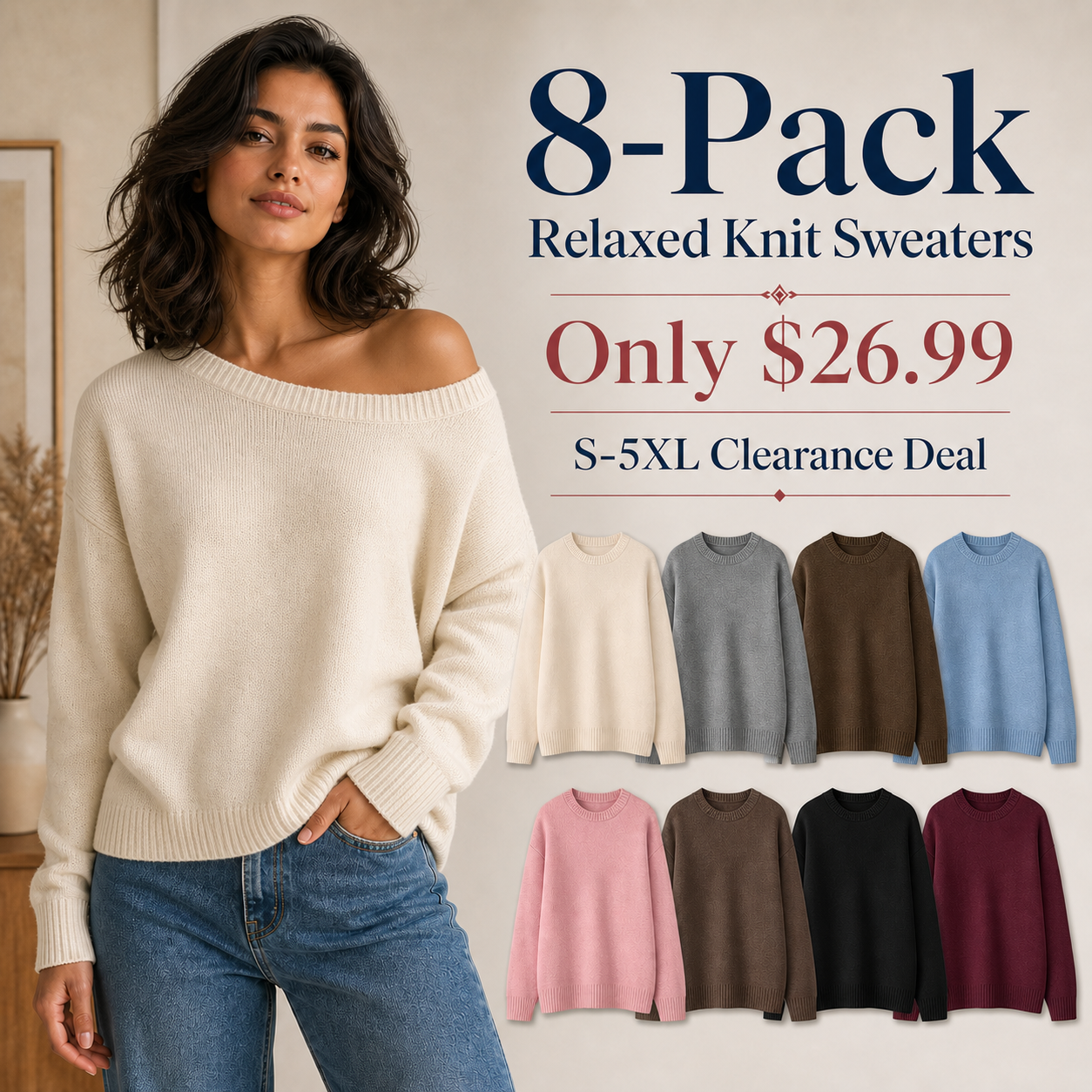 Women's Relaxed Boxy Knit Sweater 8-Pack