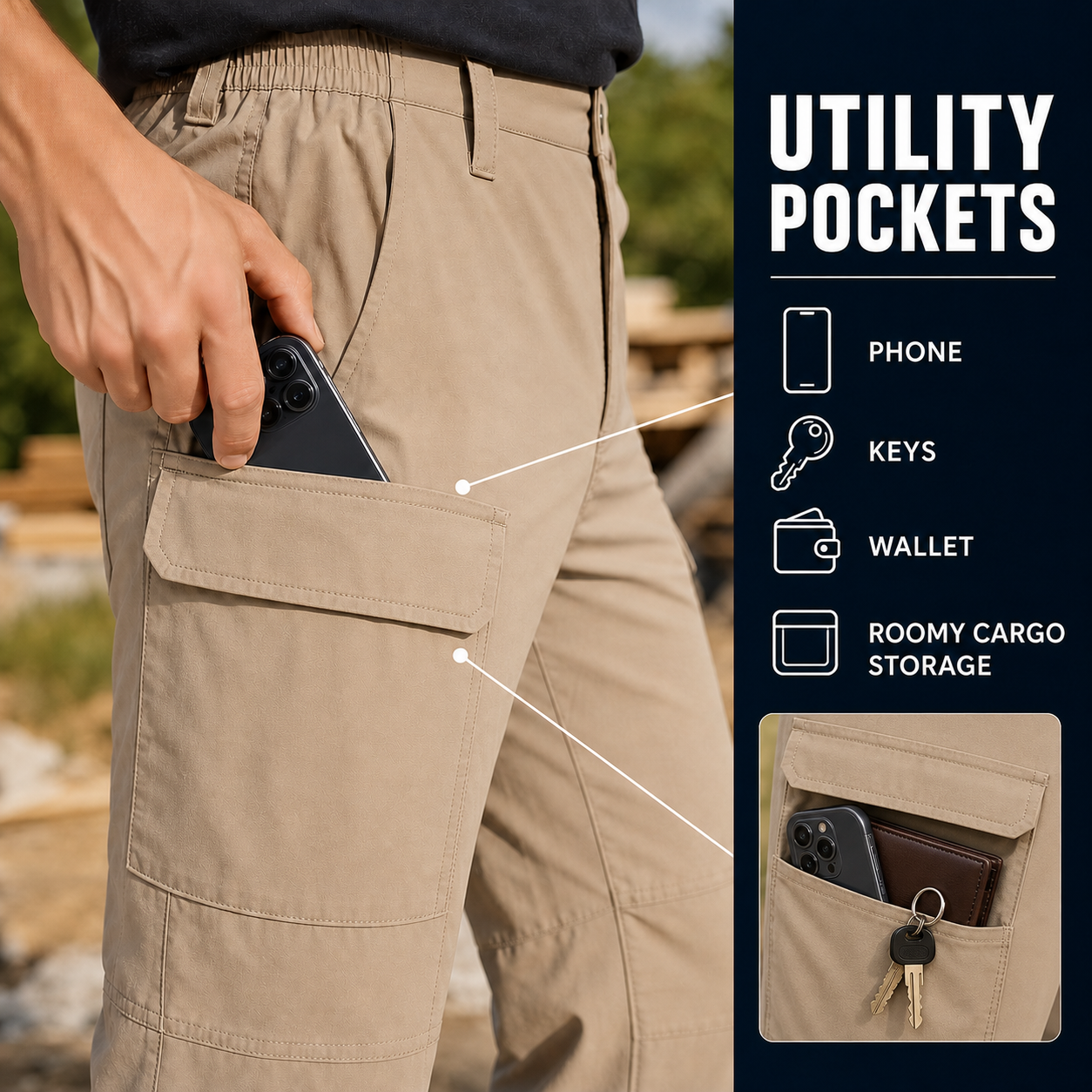 Men's Lightweight Stretch Cargo Pants Packs - gallery 01 utility pockets