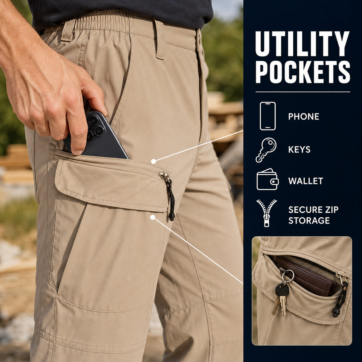 Men's Lightweight Stretch Cargo Pants Packs - gallery 01 utility pockets