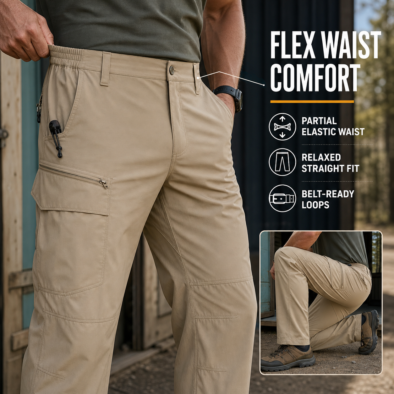Men's Lightweight Stretch Cargo Pants Packs - gallery 02 flex waist