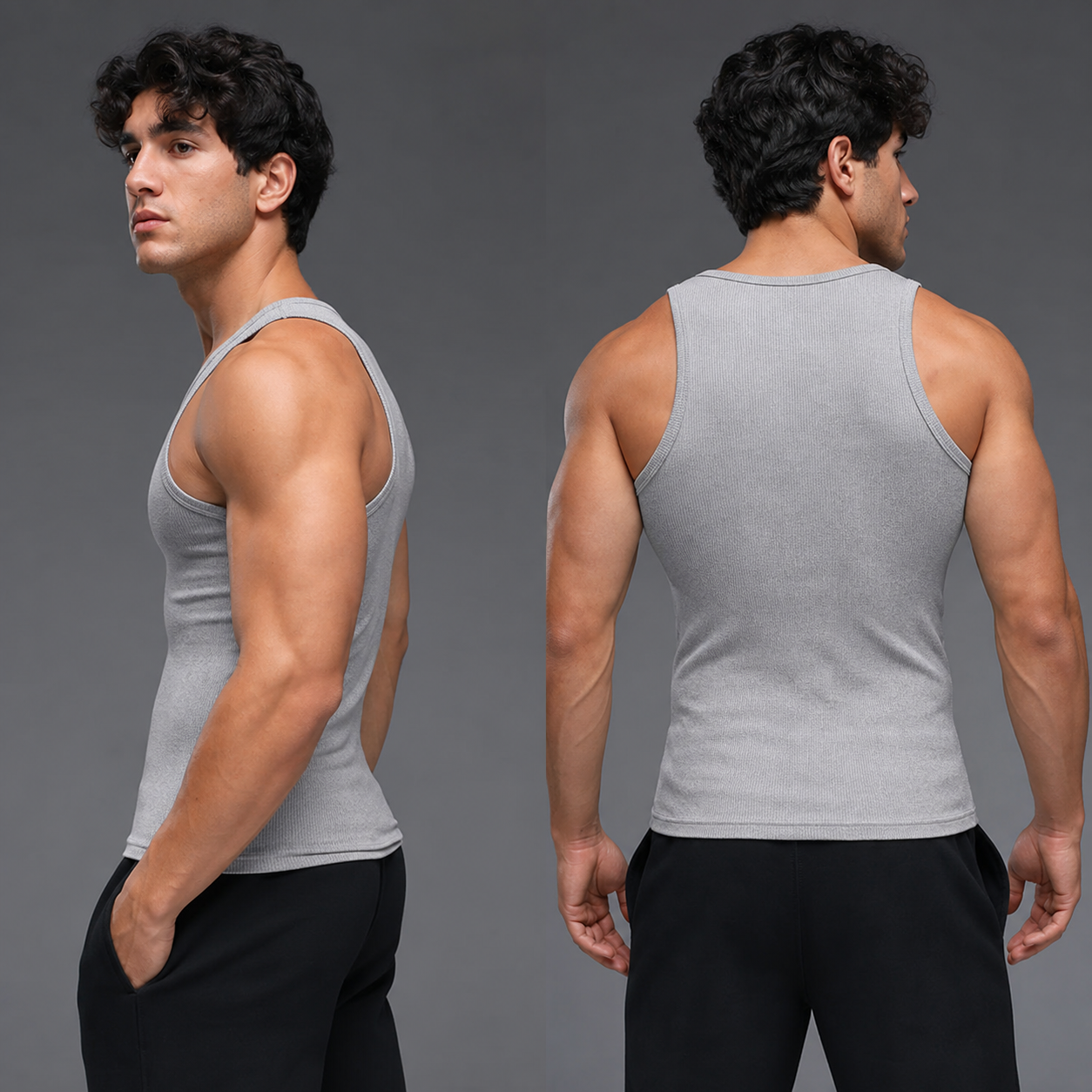 Men's Cotton Spandex Fitted Tank 10-Pack - gallery 02 side back